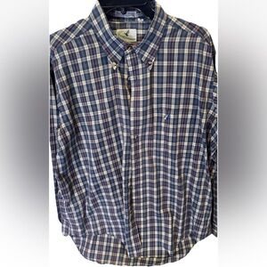 VTG Flying Scotsman Plaid Shirt Mallard Duck Logo Men Sz XL Pocket Office Casual